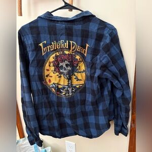 Grateful Dead Flannel Shirt Buffalo Plaid Skeleton Roses Graphic Small